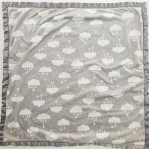 Parents Choice Grey White Clouds Baby Blanket Satin Trim Plush‎ Lovey